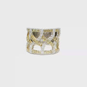 White & Fancy Yellow Natural Diamond Crisscross Style Wide Band in 18K White Gold Sz 6