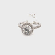 1.54ct. F VS1 Lab Grown Round Diamond Set in 14K White Gold Halo Sz 7