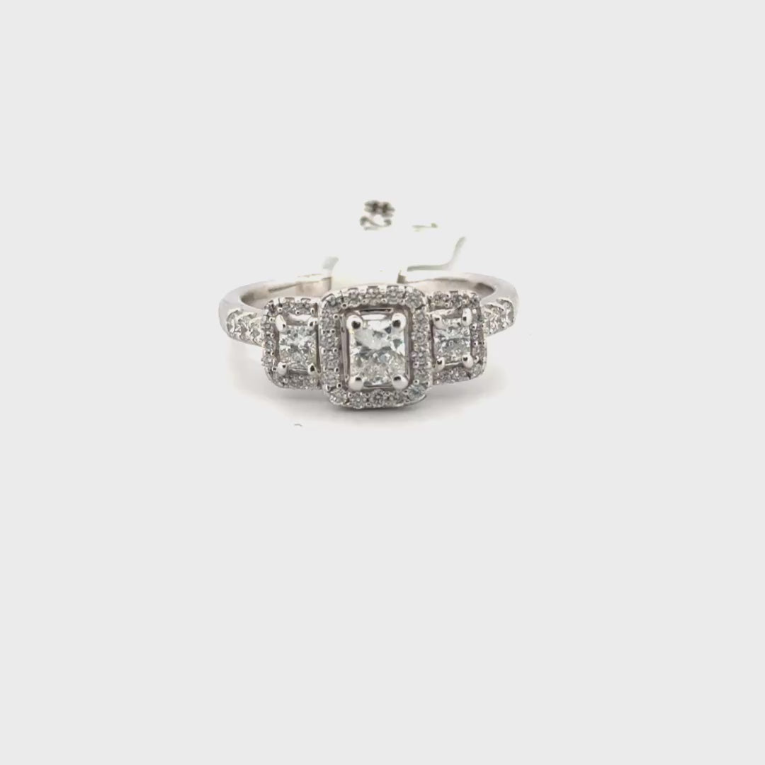 Three Stone Natural Diamond Ring Set in 14K White Gold