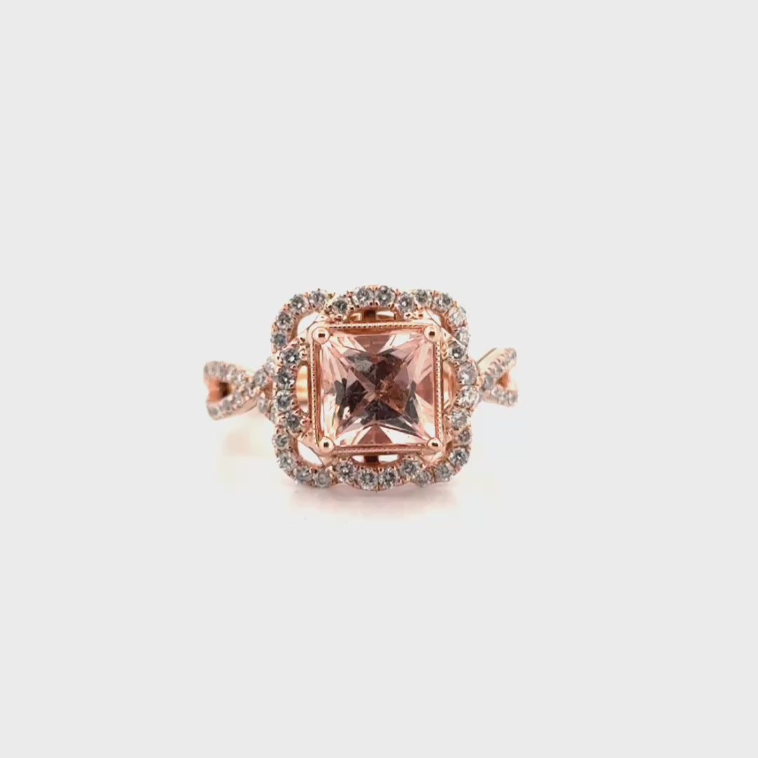 Morganite Ring Set in 14K Rose Gold Diamond Accent Mounting