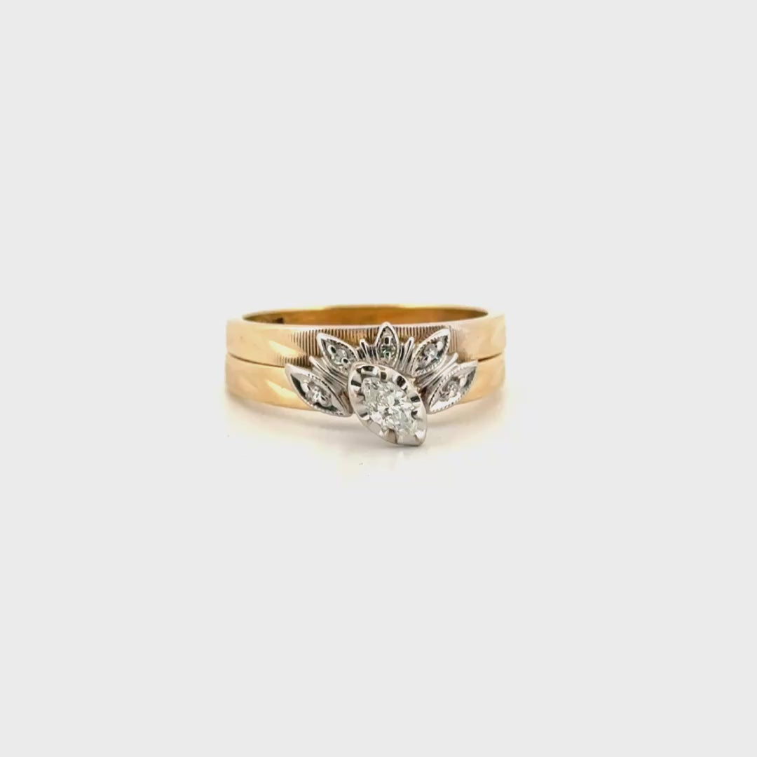 Natural Diamond Marquise Engagement Ring with Matching Band in 14K Yellow Gold