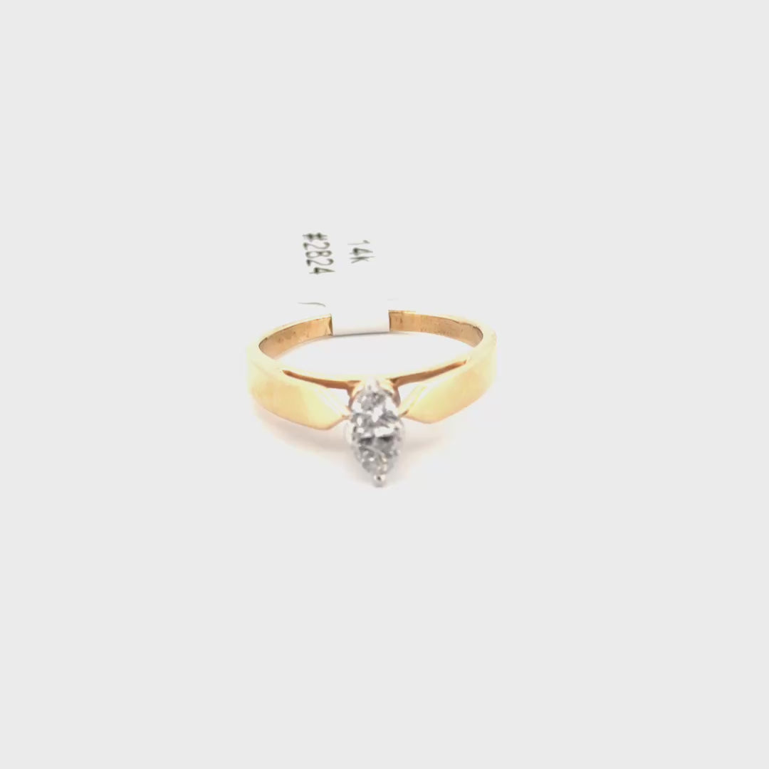 Natural Diamond Two Stone Marquise Look Ring Set in 14K Yellow Gold