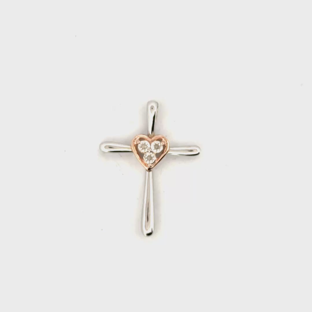Diamond Cross Pendant in 10K White Gold with Rose Gold Accent