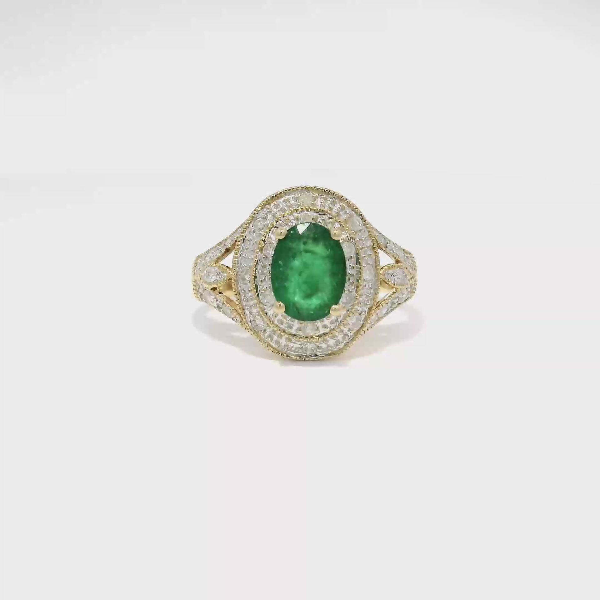 Natural Oval Emerald Estate Ring Set in 14K Yellow Gold