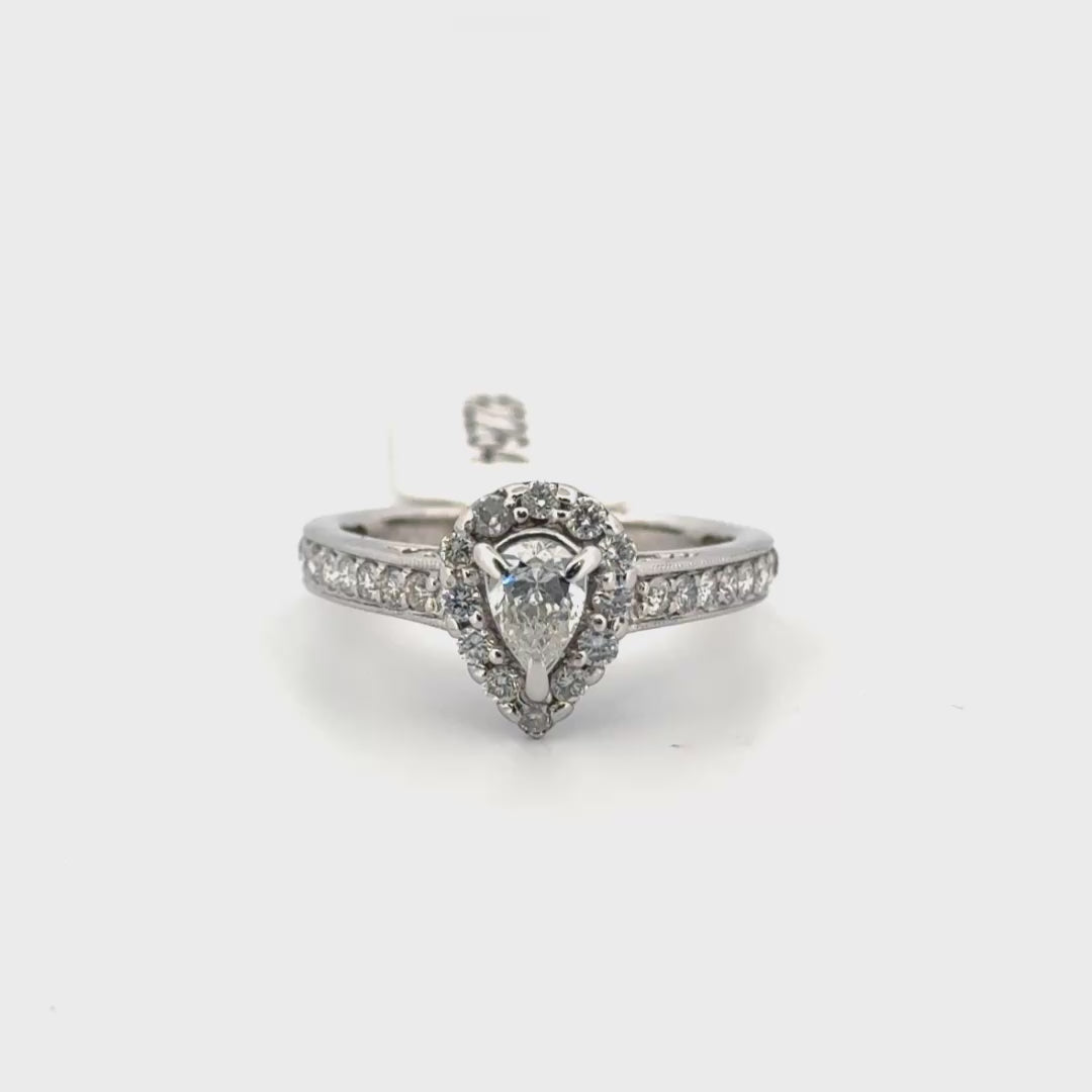 14K White Gold Pear Shape Diamond Engagement Ring