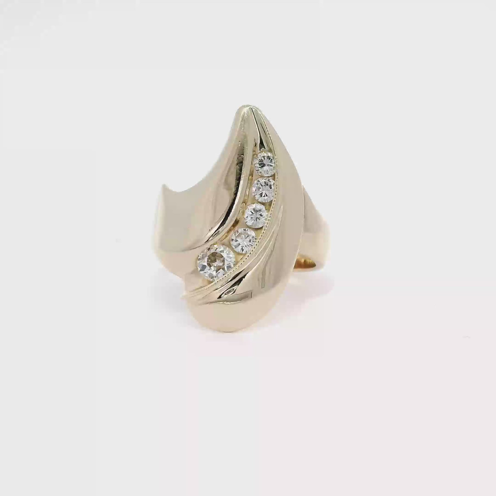 Sculptural Diamond Bypass Statement Ring in 14K Yellow Gold