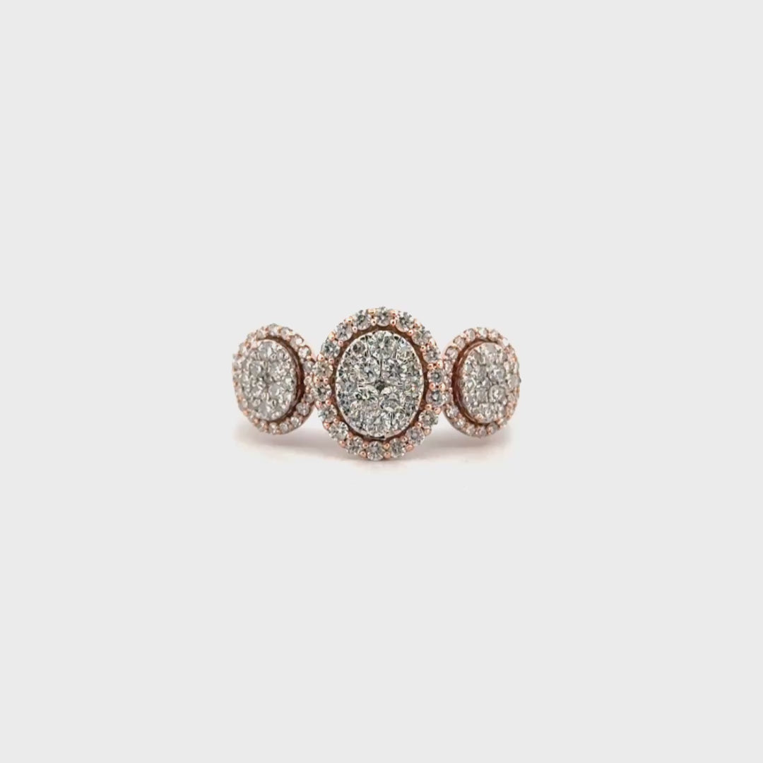 Three Tier Natural Diamond Engagement Set in 10K White Gold With Rose Gold Heads