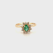 Natural Emerald & Diamond Ring Set in 14K Yellow Gold Sz 7