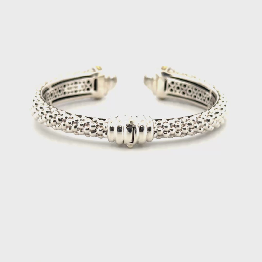 Lagos Caviar Lux 12mm Hinged Diamond Bracelet in Sterling Silver & 18K Gold .71cttw. Natural Diamonds (Medium 7")