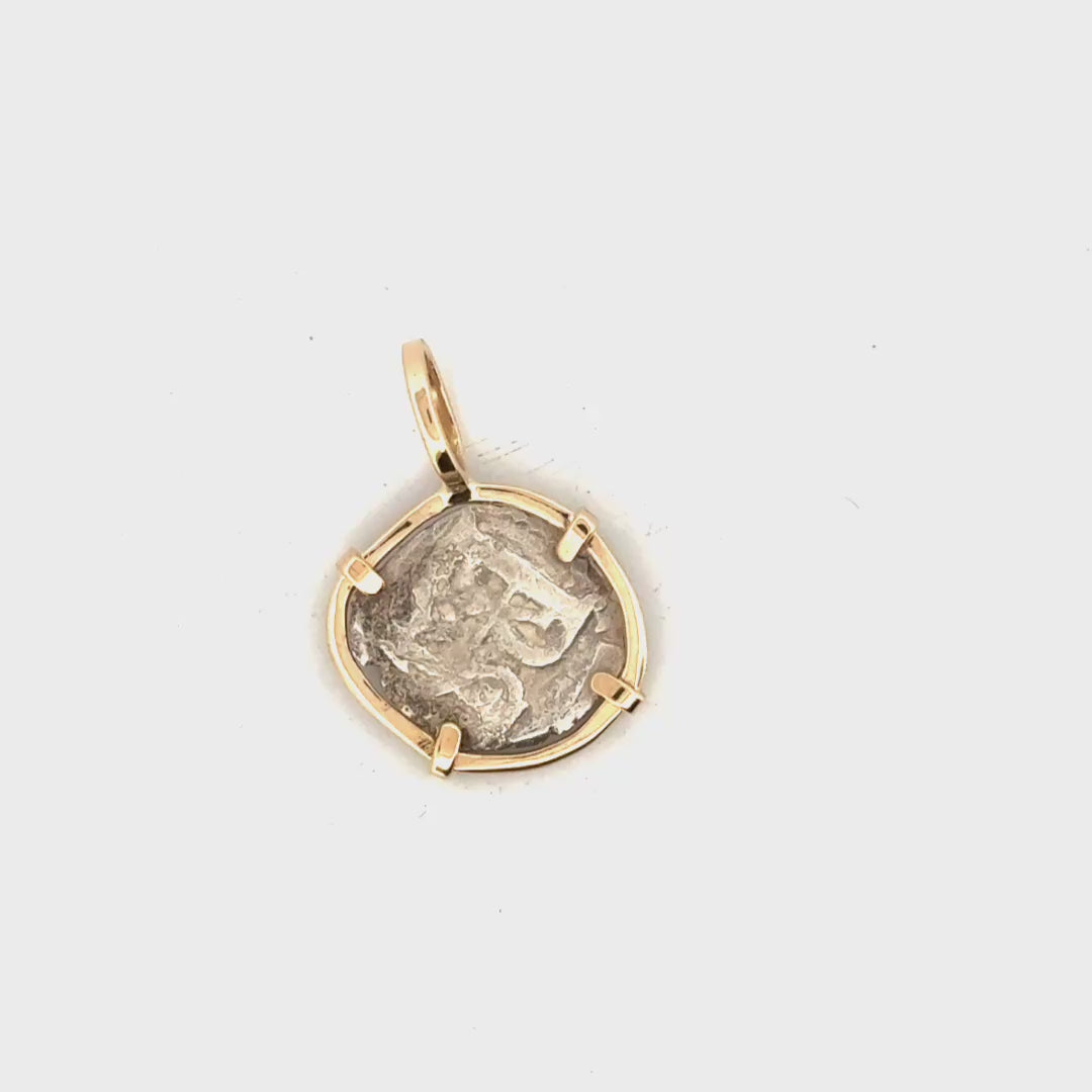 1/2 Reale Cob Silver 1620s Coin in 14K Yellow Gold Bezel