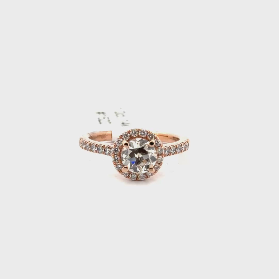 1.0ct. Round Natural Champagne Diamond Set in 14K Rose Gold Halo Mount