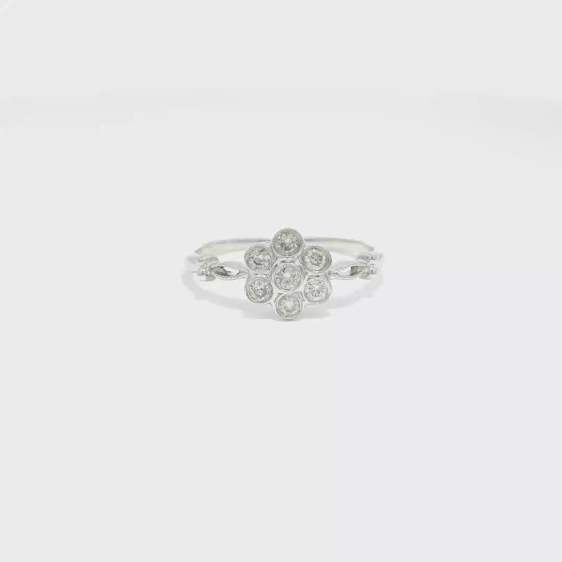 Natural Diamond Flower Style Ring in 14K White Gold