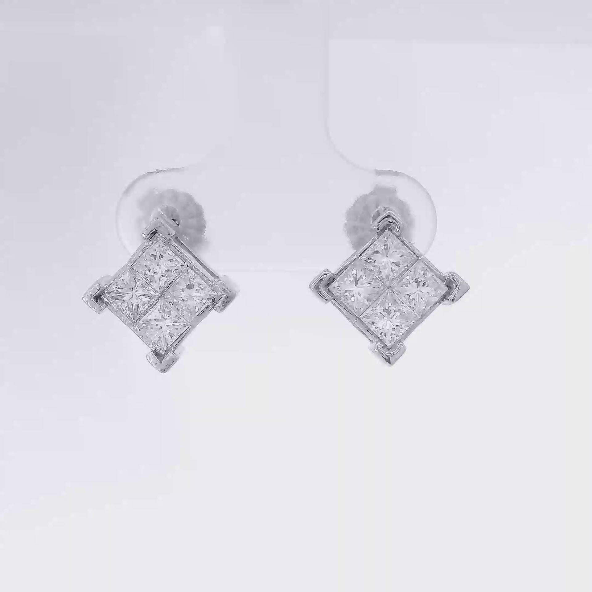 1.6cttw. Natural Princess Cut Diamond Earring in 14K White Gold