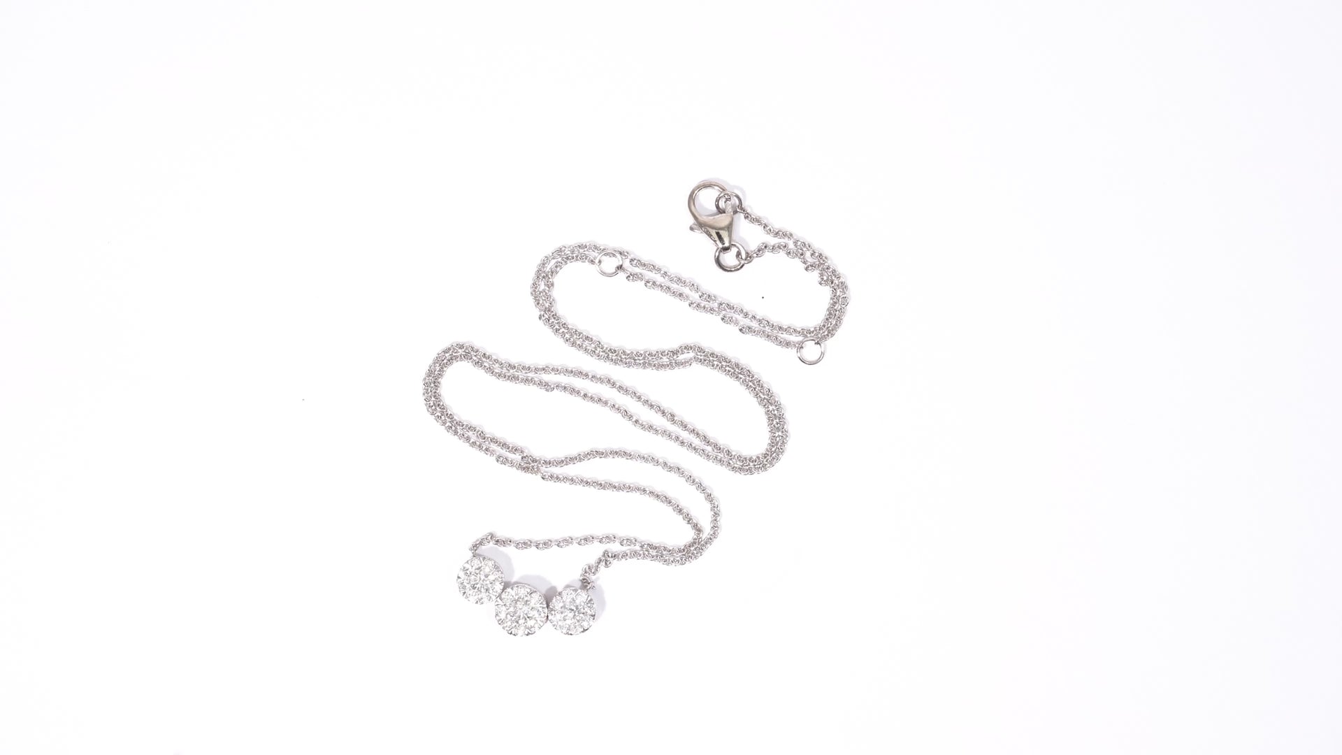 Three Stone Natural Diamond Pendant in 14K White Gold