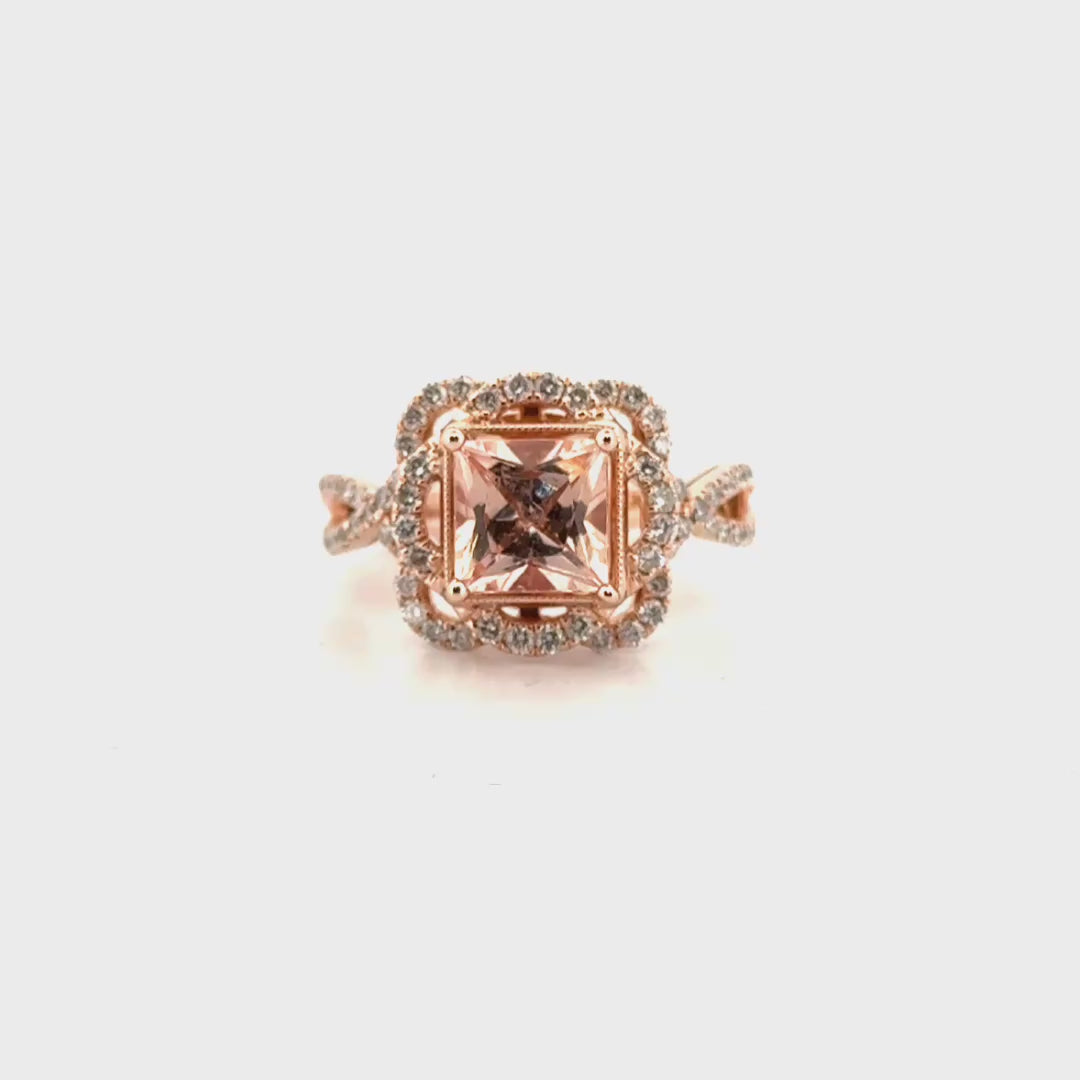 Morganite Ring Set in 14K Rose Gold Diamond Accent Mounting