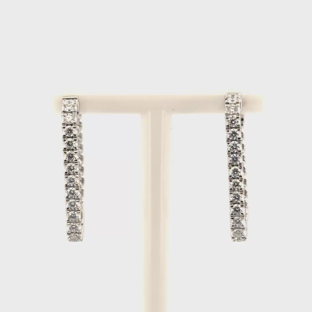 1.1cttw. Natural Diamond Square Hoop Earrings in 14K White Gold