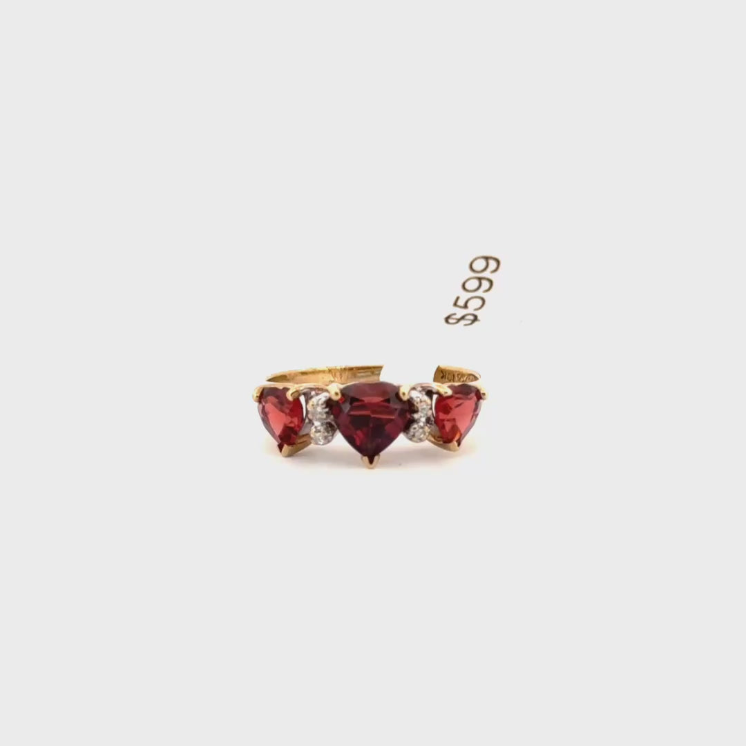 Heart Shaped Garnet & Diamond Ring Set in 10K Yellow Gold