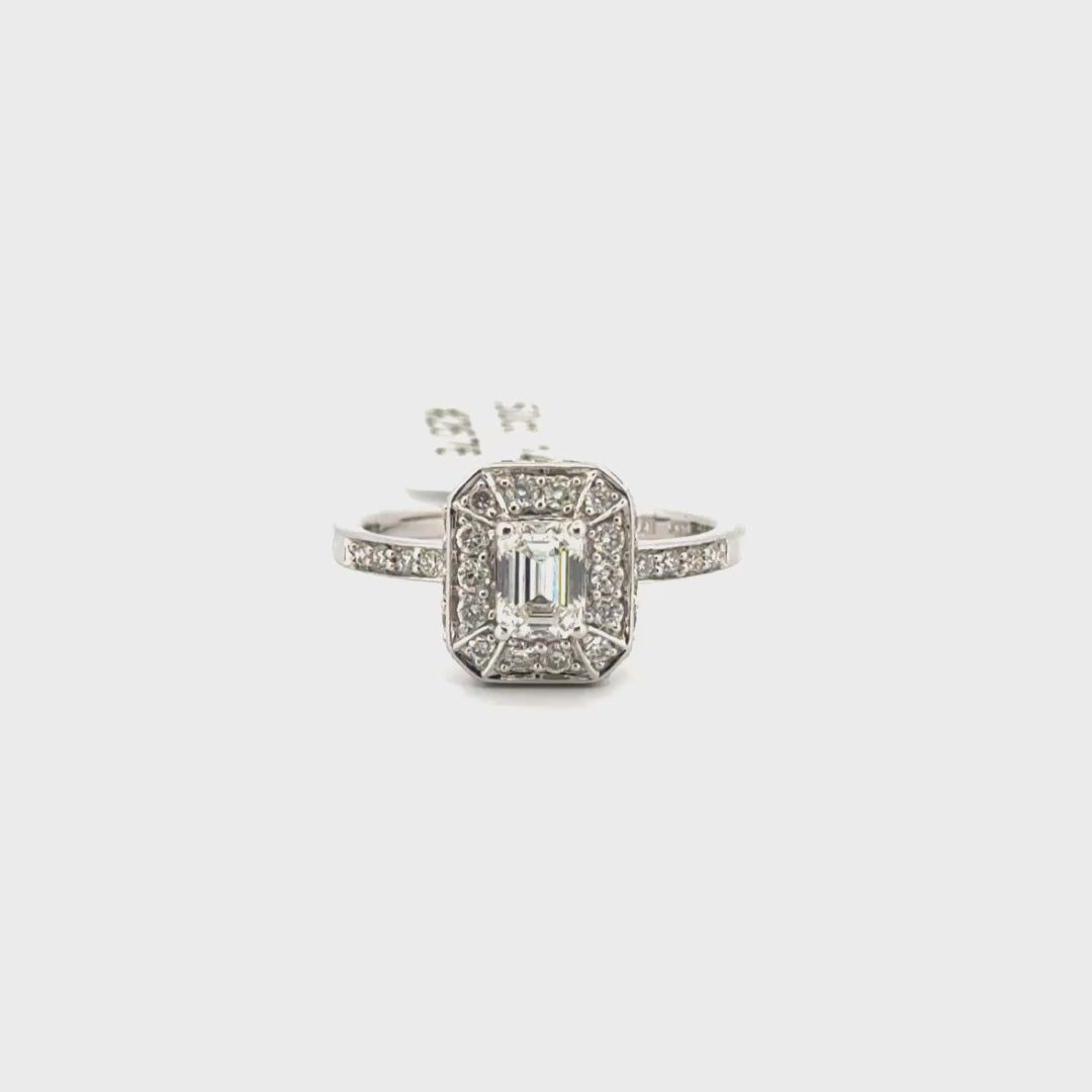 .5ct. Natural Diamond Emerald Cut in 14K White Gold Diamond Halo