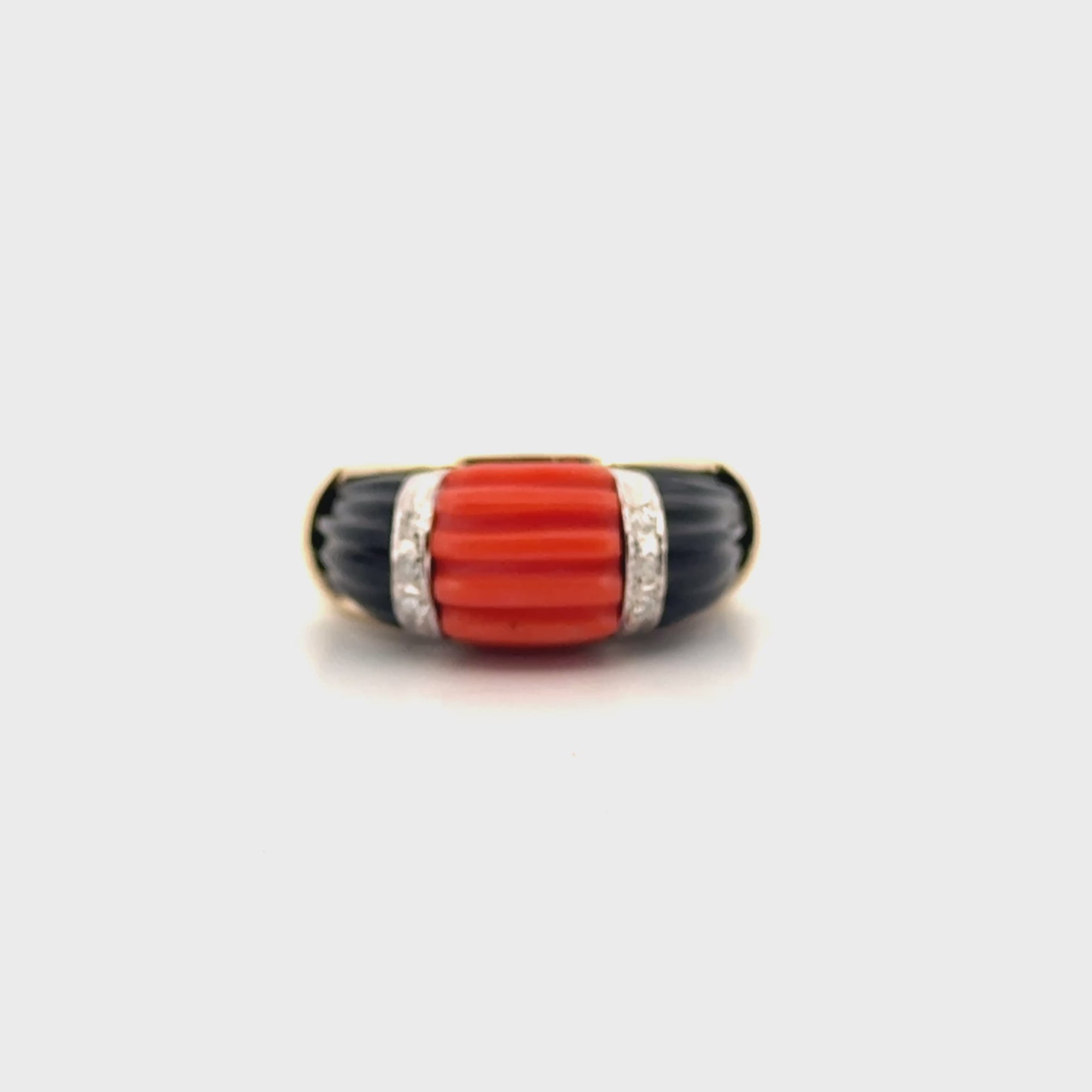 Coral & Onyx Fashion Ring in 14K Yellow Gold