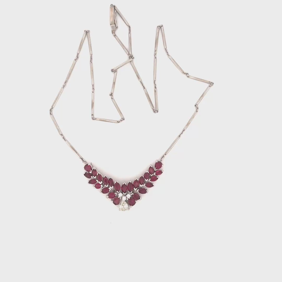 Natural Ruby & Diamond Fashion Necklace Set in Platinum