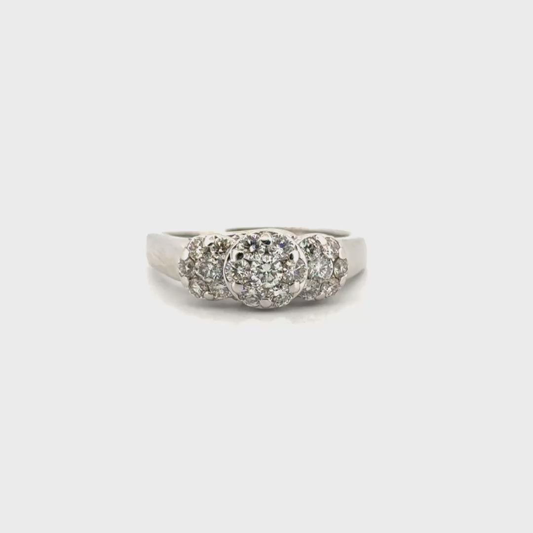 Natural Diamond Three Tier Cluster Ring in 14K White Gold