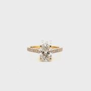 2.05ct. F VVS2 Lab Grown Oval Set in 14K Yellow Gold Diamond Cathedral Sz 7