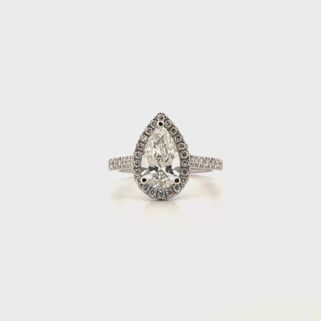 1.43ct. E VS1 Lab Grown Pear Diamond in 14K White Gold Halo Mounting