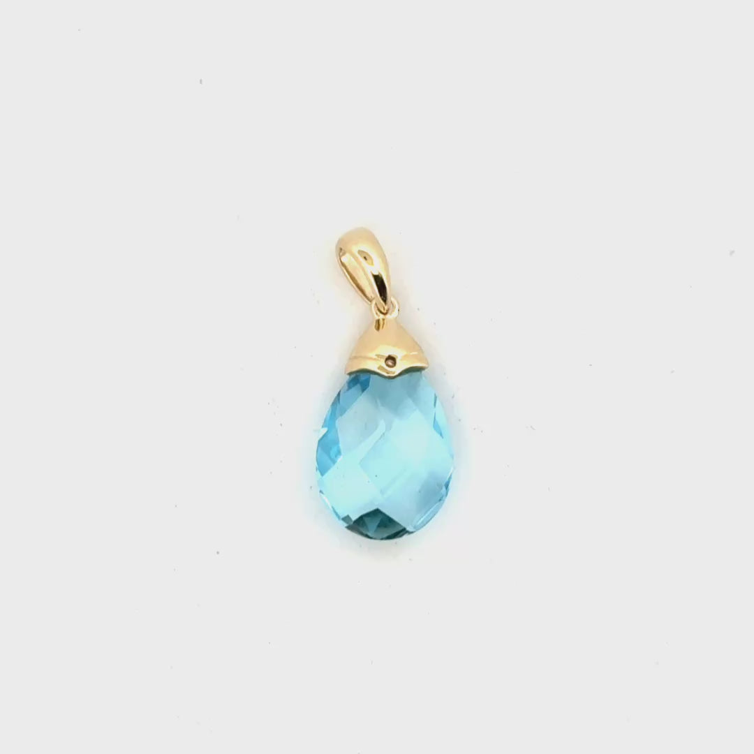 Blue Glass Pendant in 10K Yellow Gold