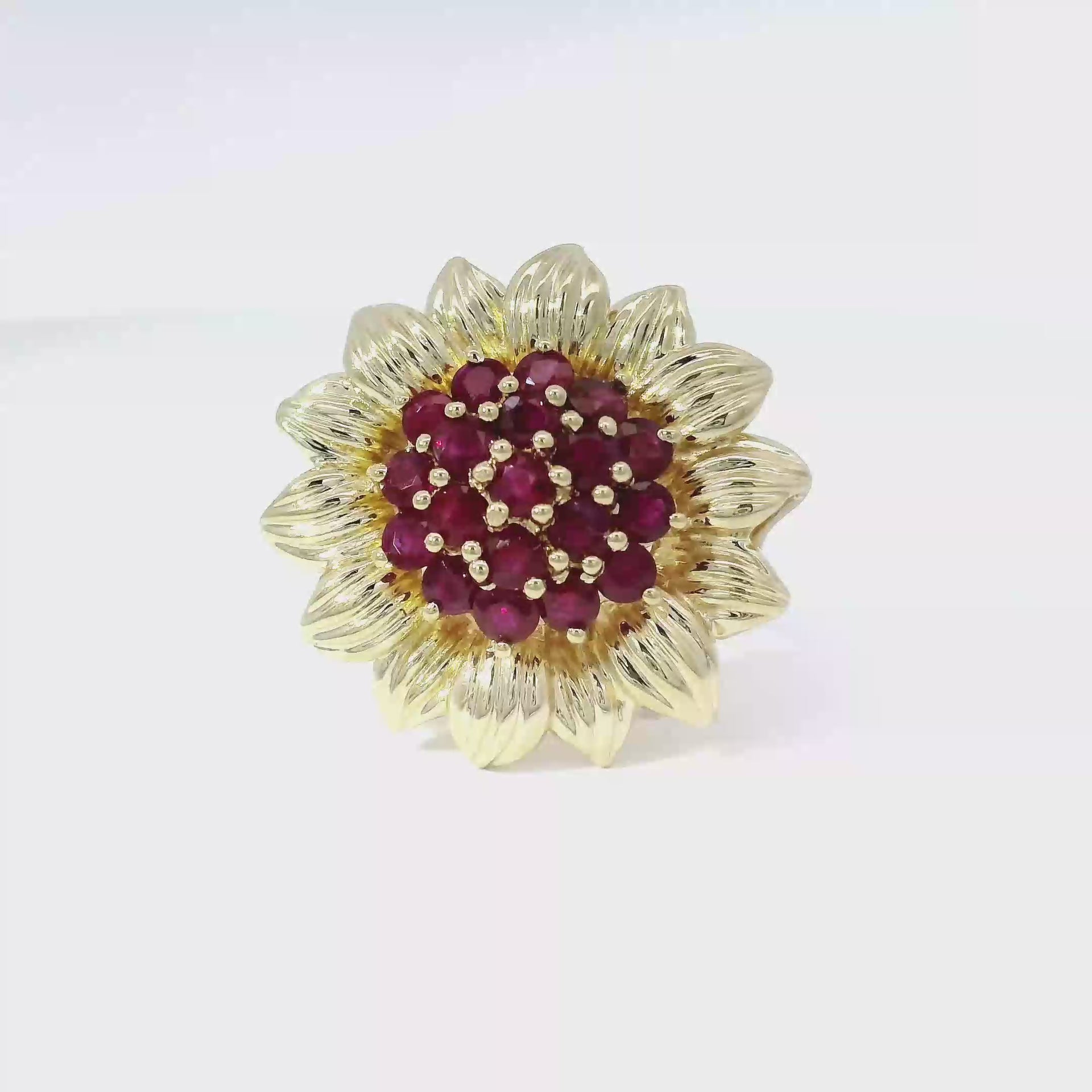 Flower Style Ruby Cocktail Ring in 14K Yellow Gold