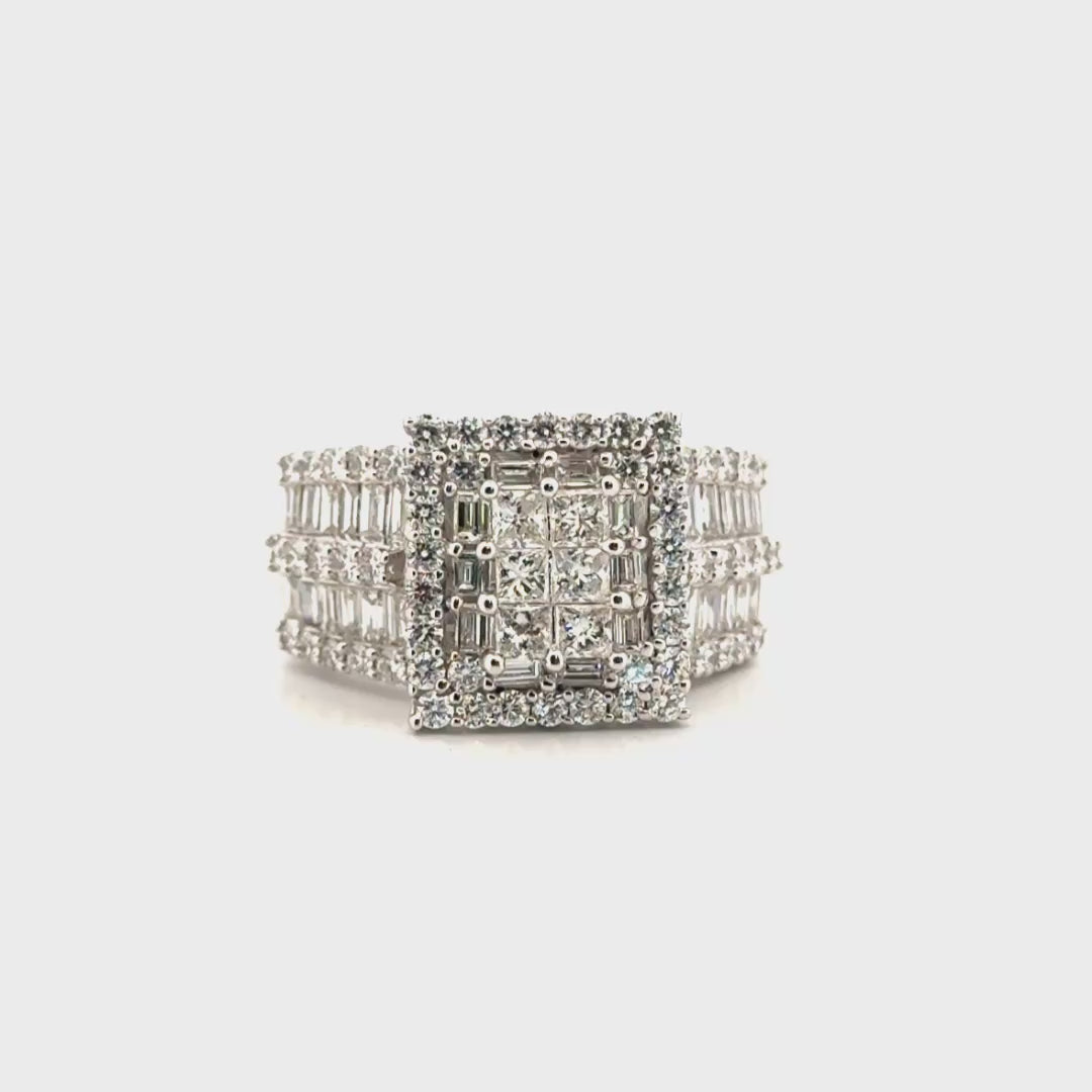 3.33cttw. Natural Diamond Cluster Diamond Ring in 14K White Gold
