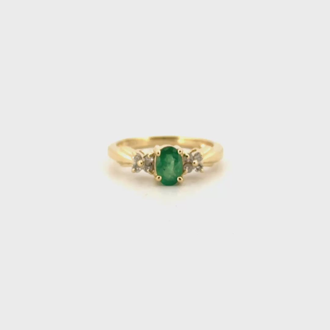 Natural Emerald & Diamond Ring in 14K Yellow Gold