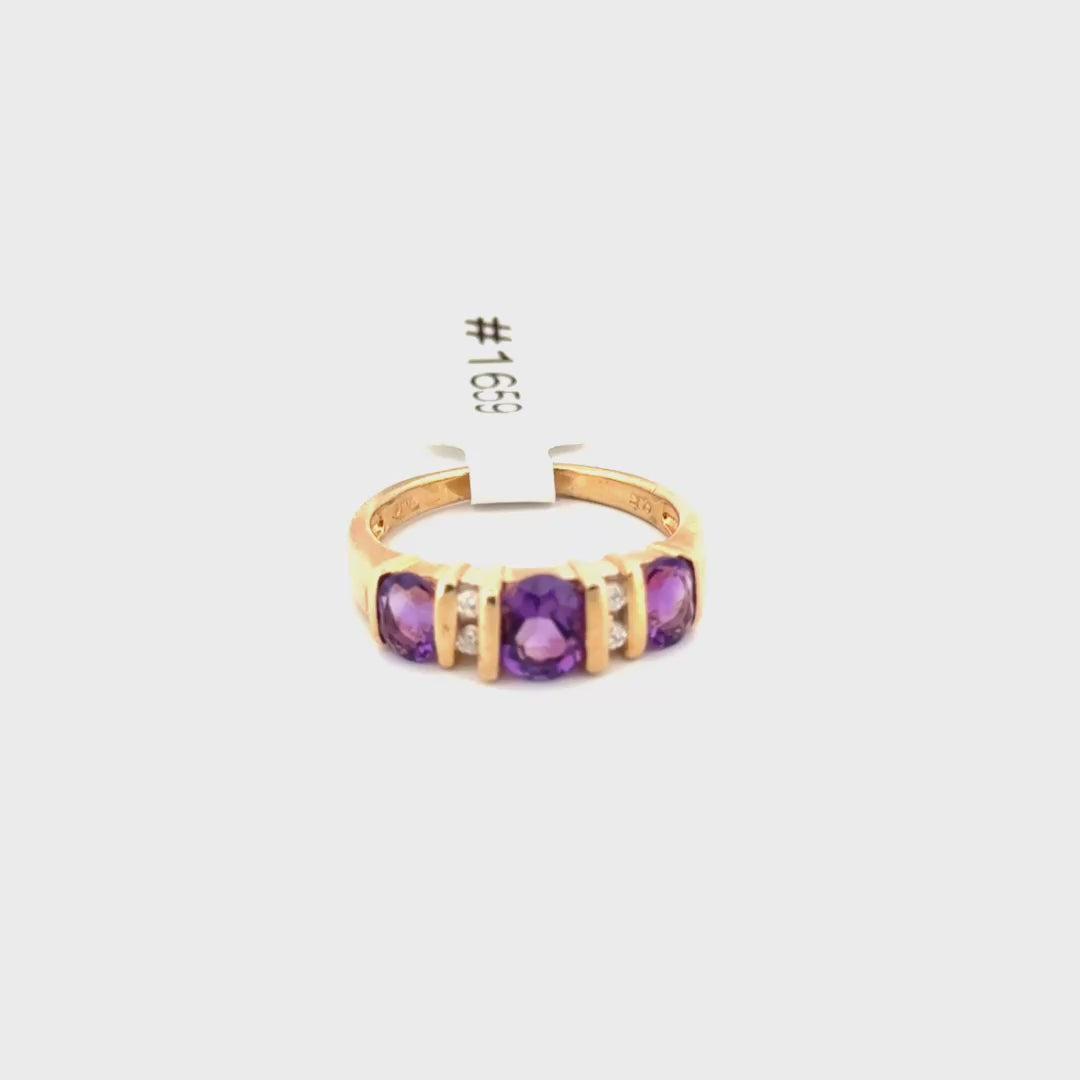 Lab Amethyst & Diamond Ring Set in 10k Yellow Gold