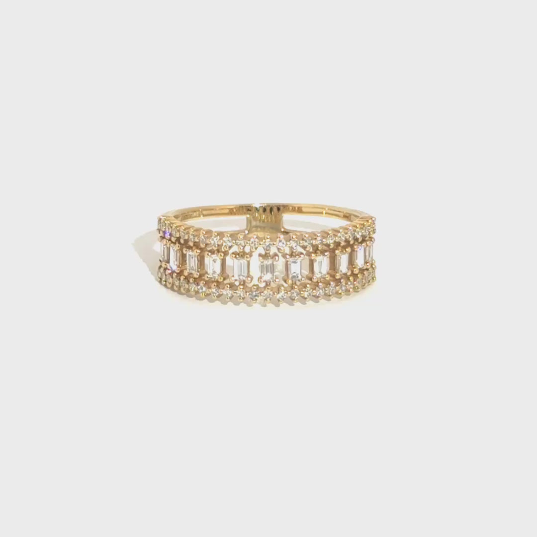 Natural Baguette & Round Diamond Fashion Band in 14K Yellow Gold