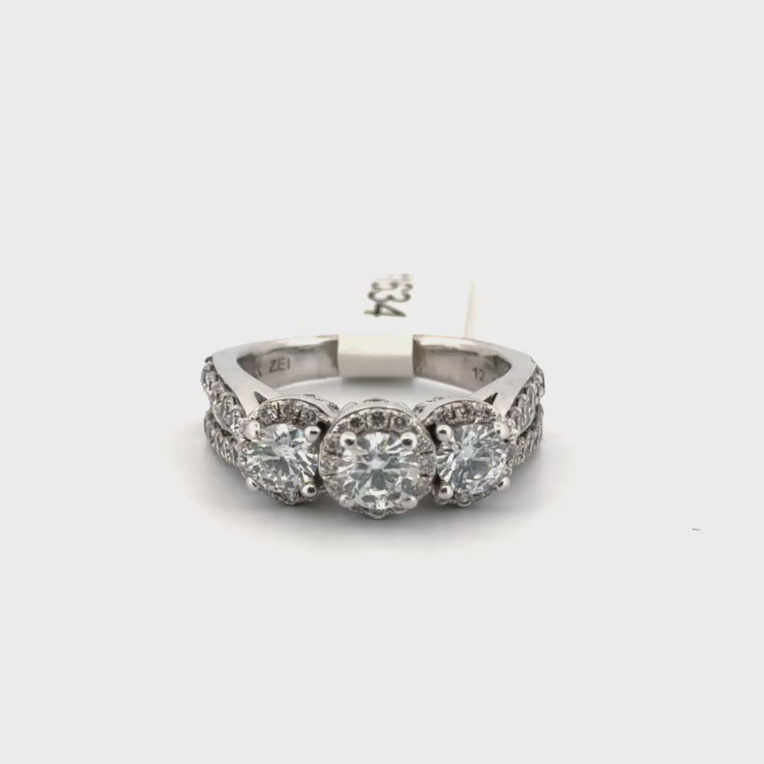 Three Stone Round Diamond Ring Set in 14k White Gold