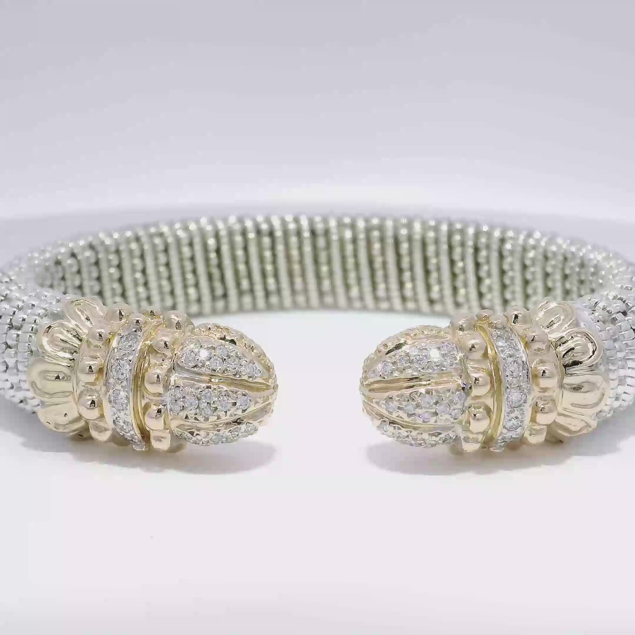 Vahan Pave Diamond 12mm Cuff in Sterling & 14K Yellow Gold