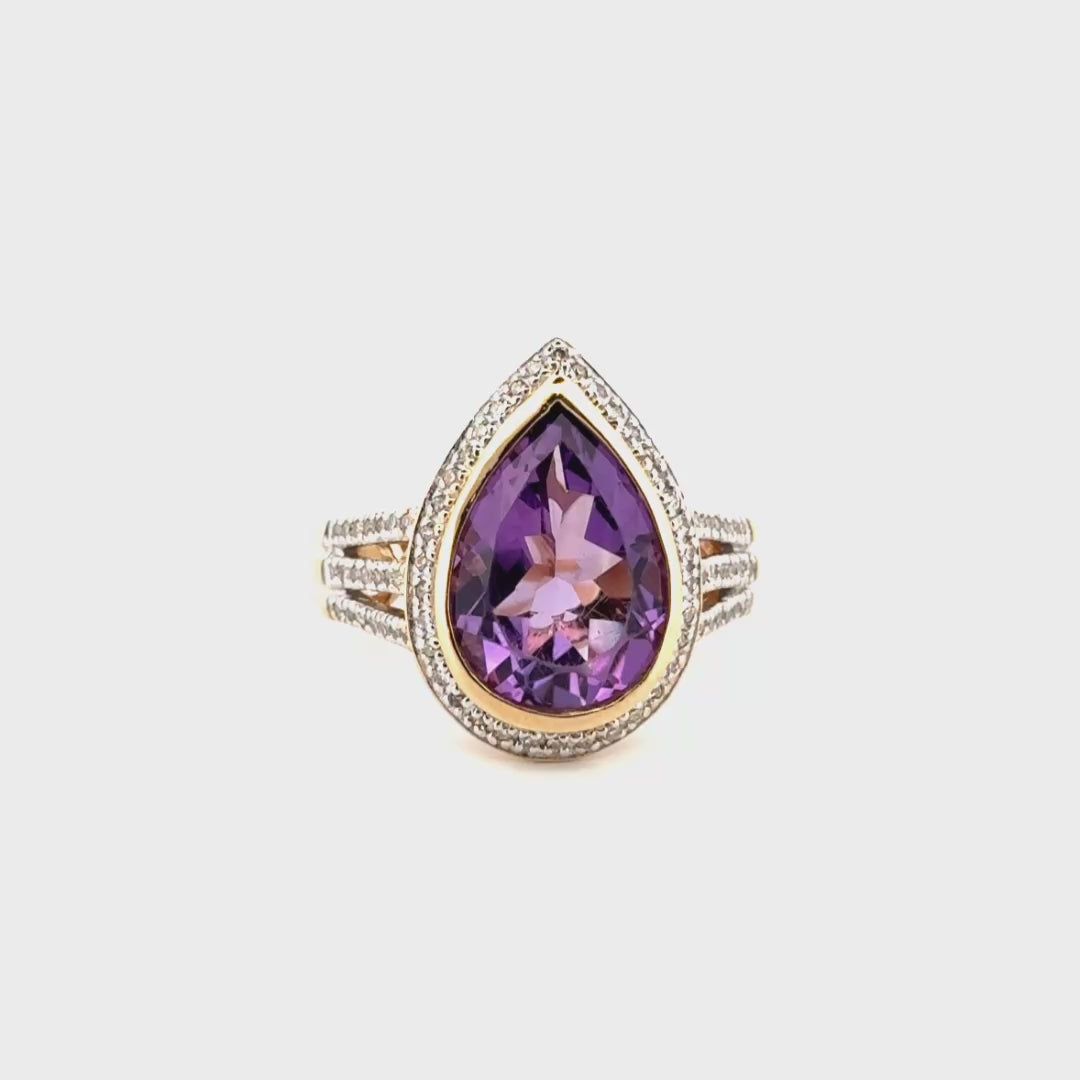 Purple Stone Ring Set in 14K Yellow Gold & Diamonds