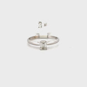 Natural Emerald Cut Diamond Solitaire Engagement Set in 14k White Gold Sz 6.5