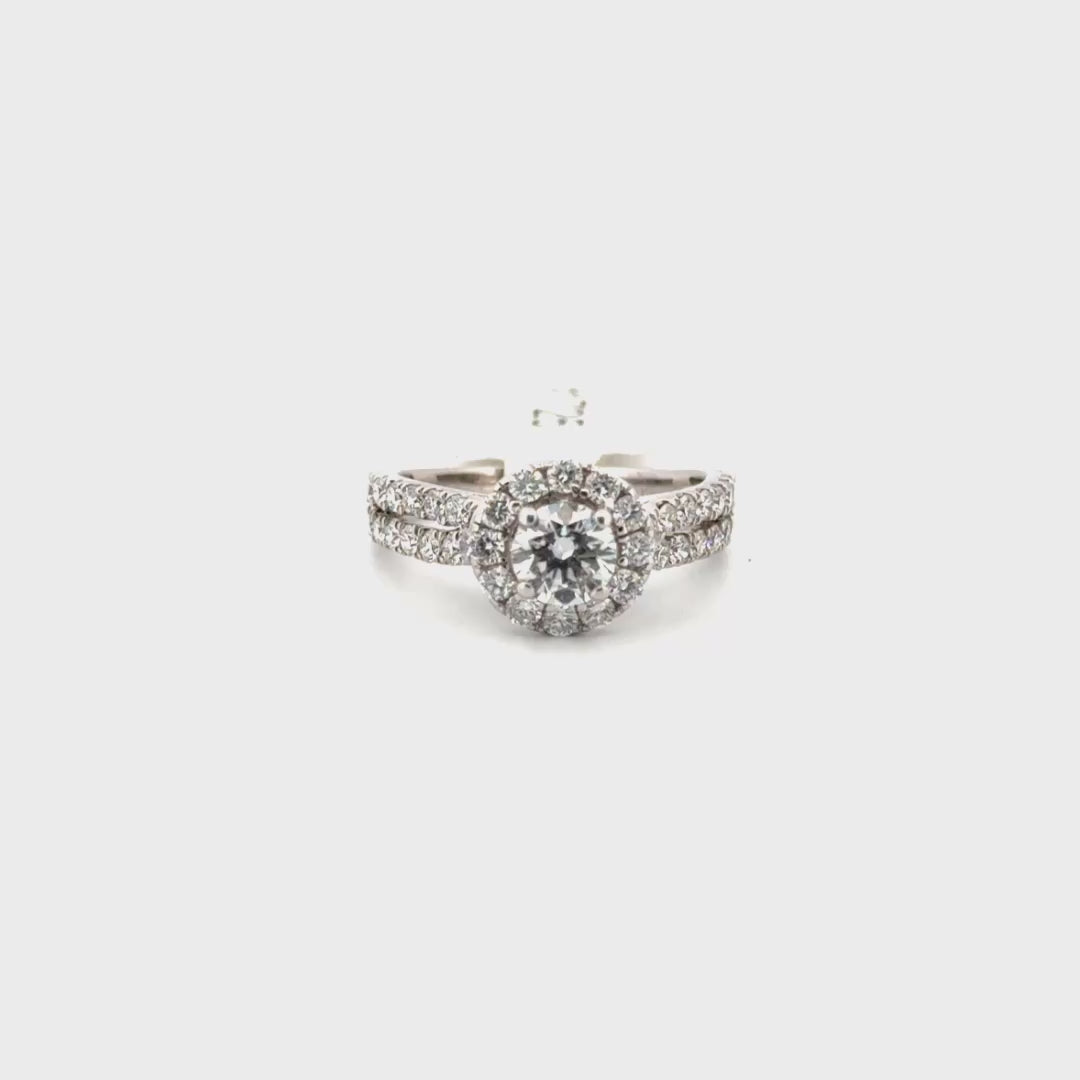 Round Natural Diamond Engagement Set in 14K White Gold Diamond Halo