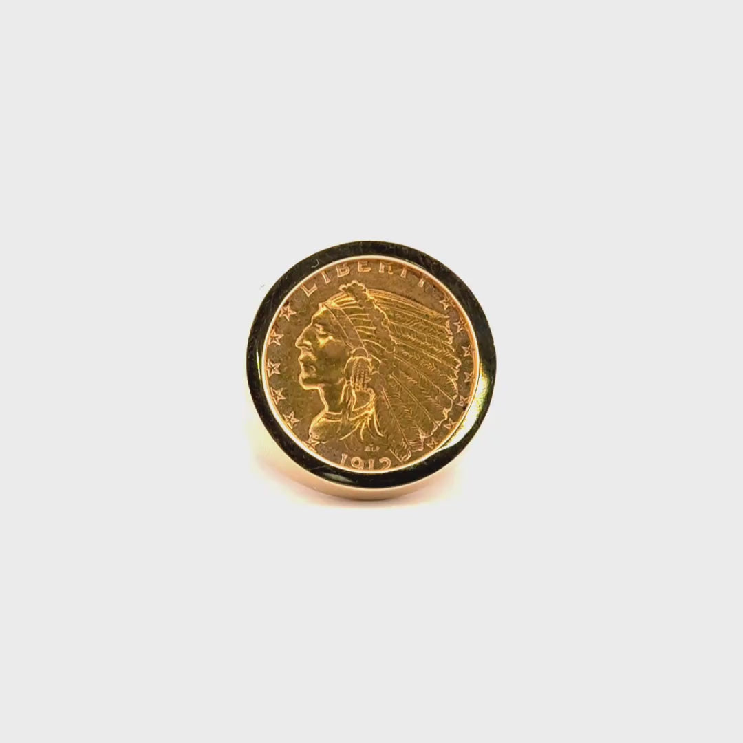 $2.50 Gold Indian Coin Ring Set in 14K Yellow Gold Custom Mounting