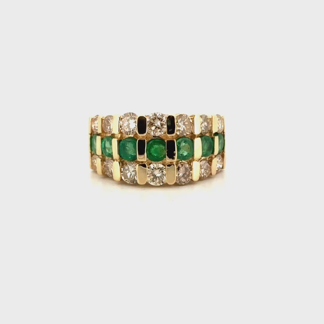 Natural Emerald & Diamond Fashion Estate Ring in 14K Yellow Gold