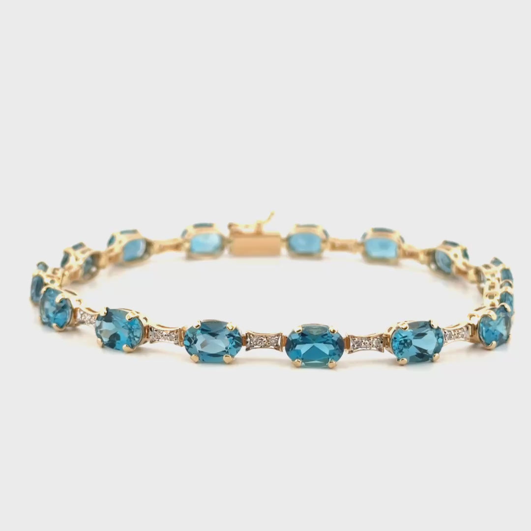 14.55cttw. Blue Topaz & Diamond Bracelet in 14K Yellow Gold