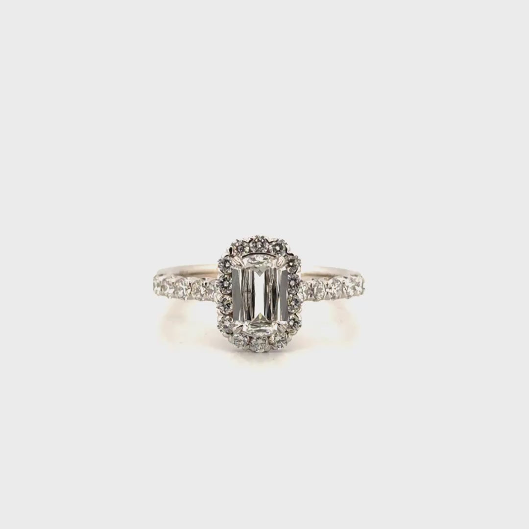 Natural Scissor Cut Diamond Halo Cathedral Style Engagement Ring in 18K White Gold