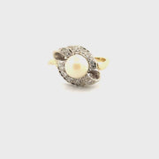 Cultured Akoya Pearl Ring set in 14K Yellow Gold Sz 6