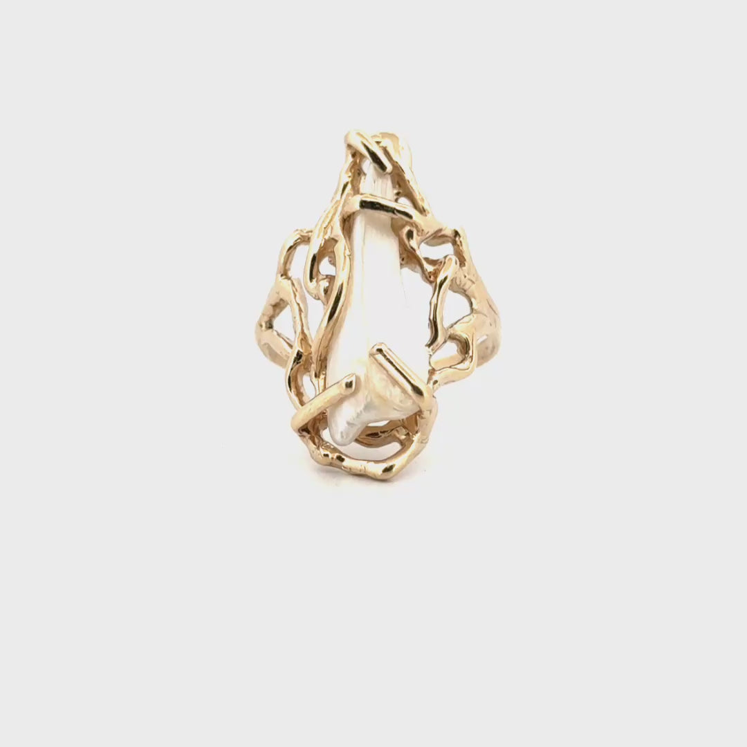 Freshwater Pearl Estate Ring Set in 14K Yellow Gold