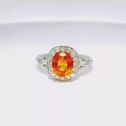 2.21ct. Spessartite Garnet Set in 14K White Gold Diamond Halo Ring Sz 7