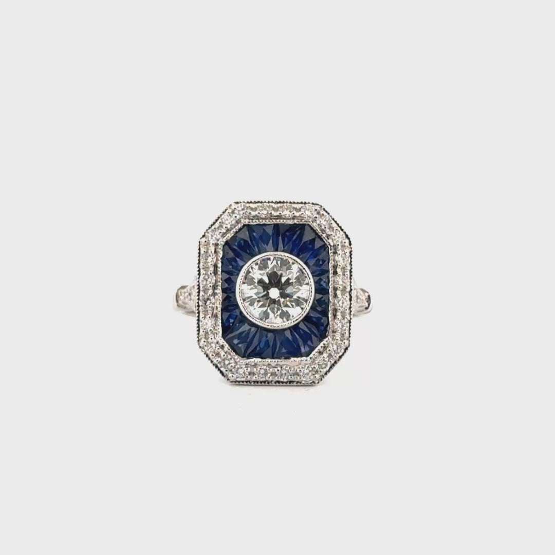 1ct. Natural Diamond Center in Vintage Style Natural Sapphire & Diamond Mounting
