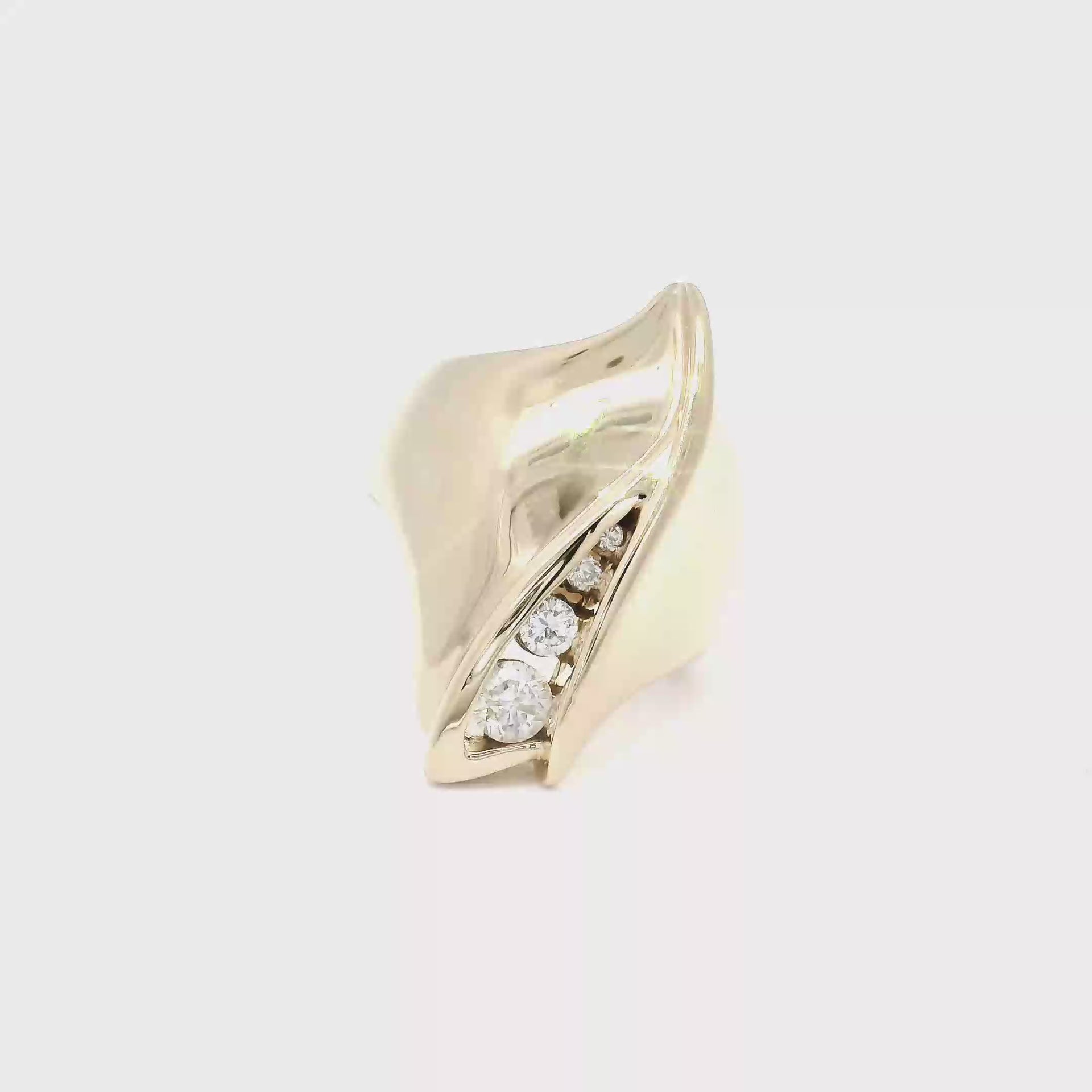 Contemporary Bypass Swirl Style Natural Diamond Estate Ring in 14K Yellow Gold