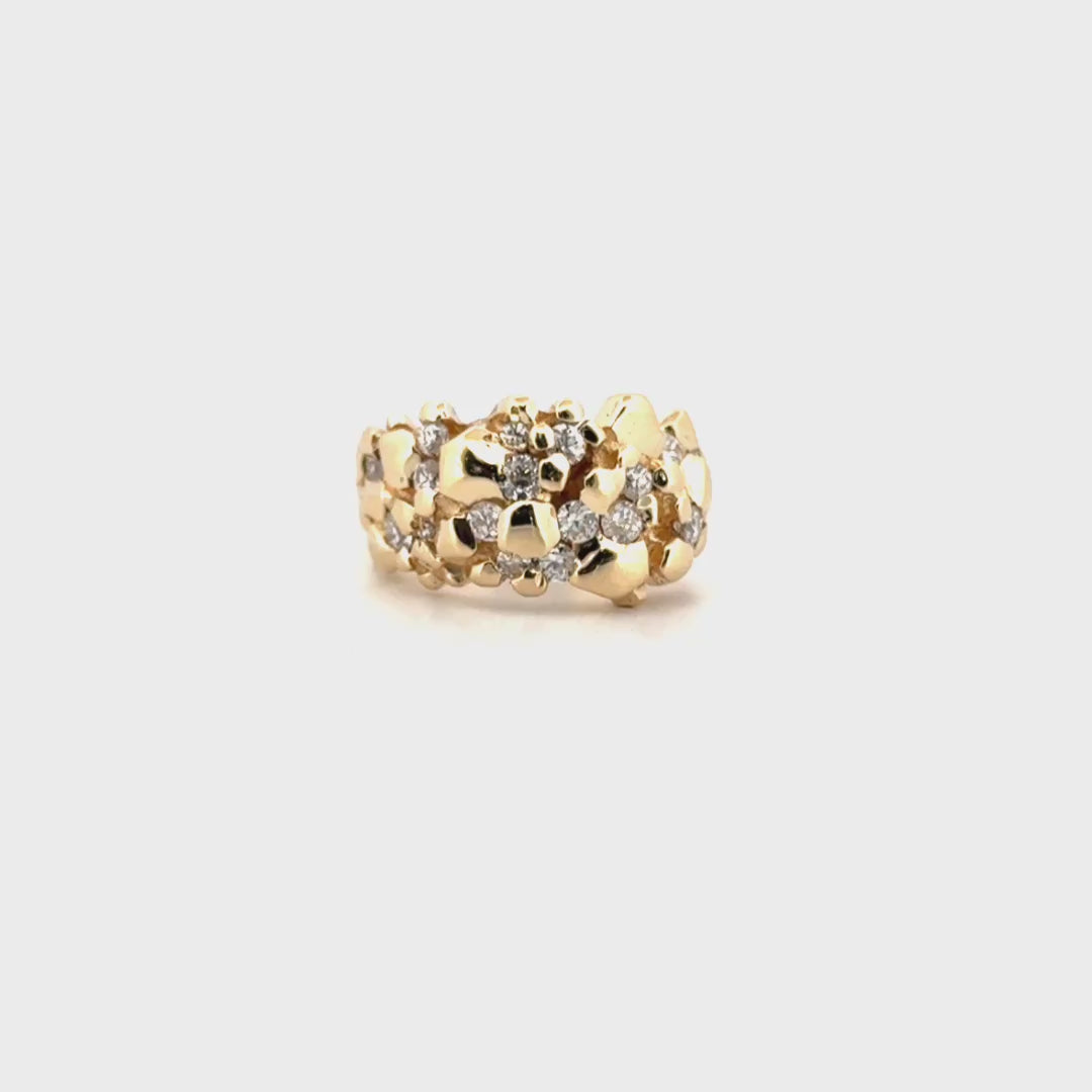 Nugget Style Ring Set with Diamonds in 14K Yellow Gold