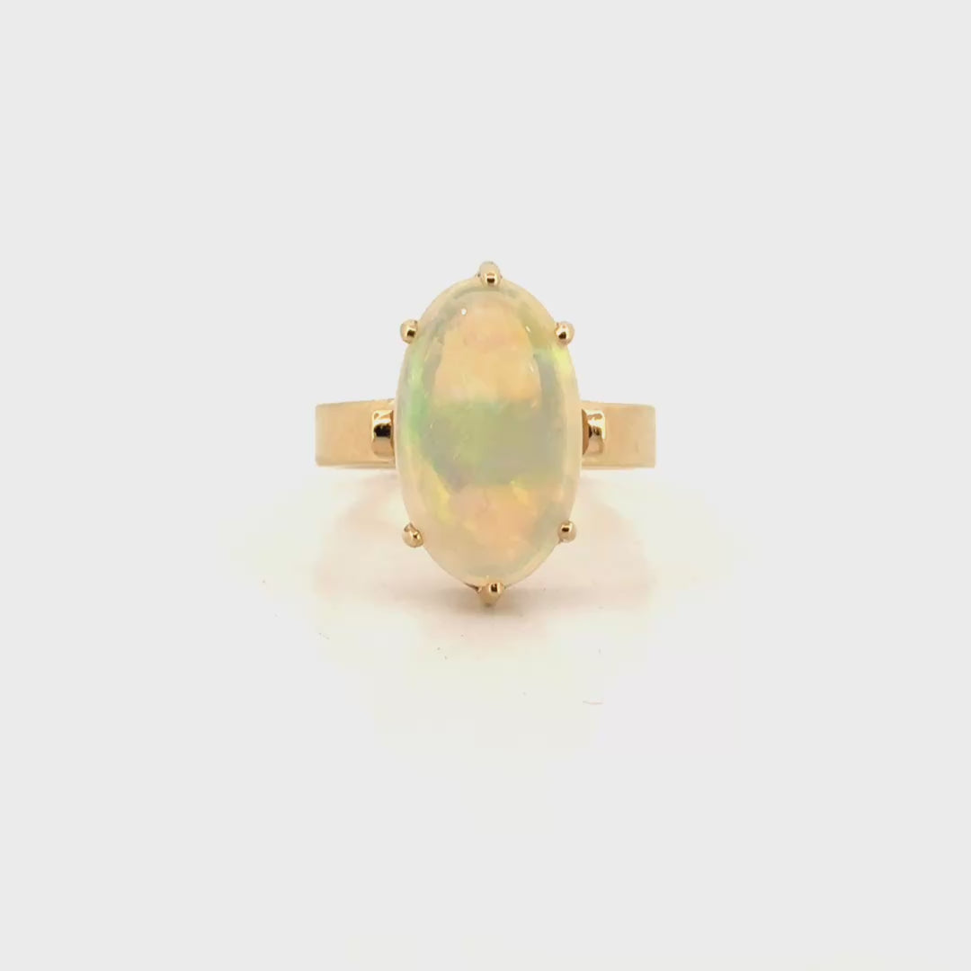 2.60ct. Natural Opal Cabochon Solitaire Ring Set in 14K Yellow Gold