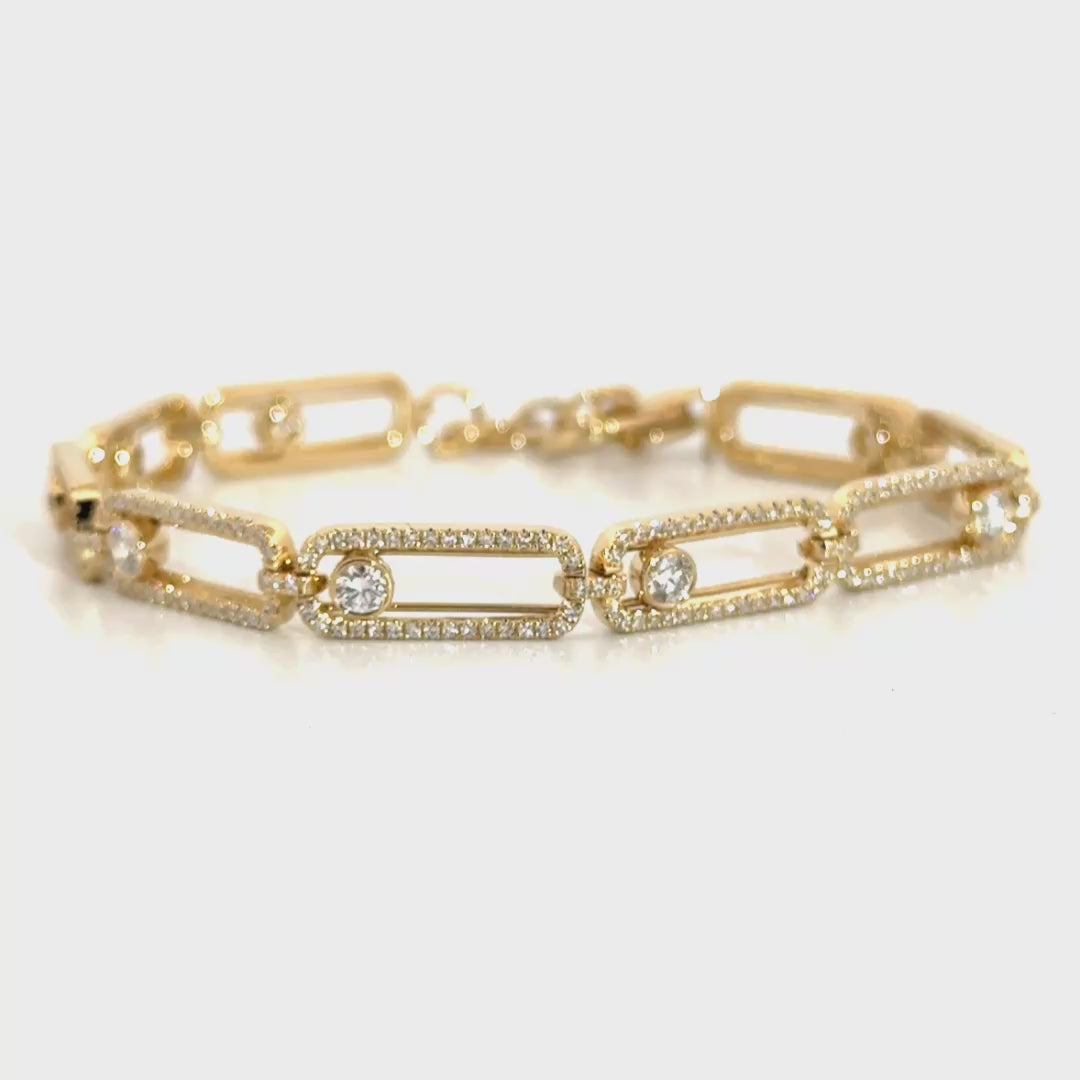 1.56cttw. Natural Diamond Paperclip Bracelet in 14K Yellow Gold